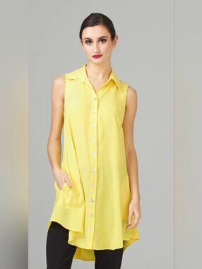 Joseph Ribkoff | Sleeveless Sunny Yellow Button Down Tunic Dress | XL